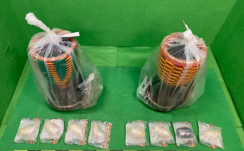 $1.1m worth of methamphetamine discovered inside pair of African drums